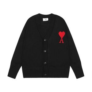 Ami Black Knitwear with Red Heart Accent